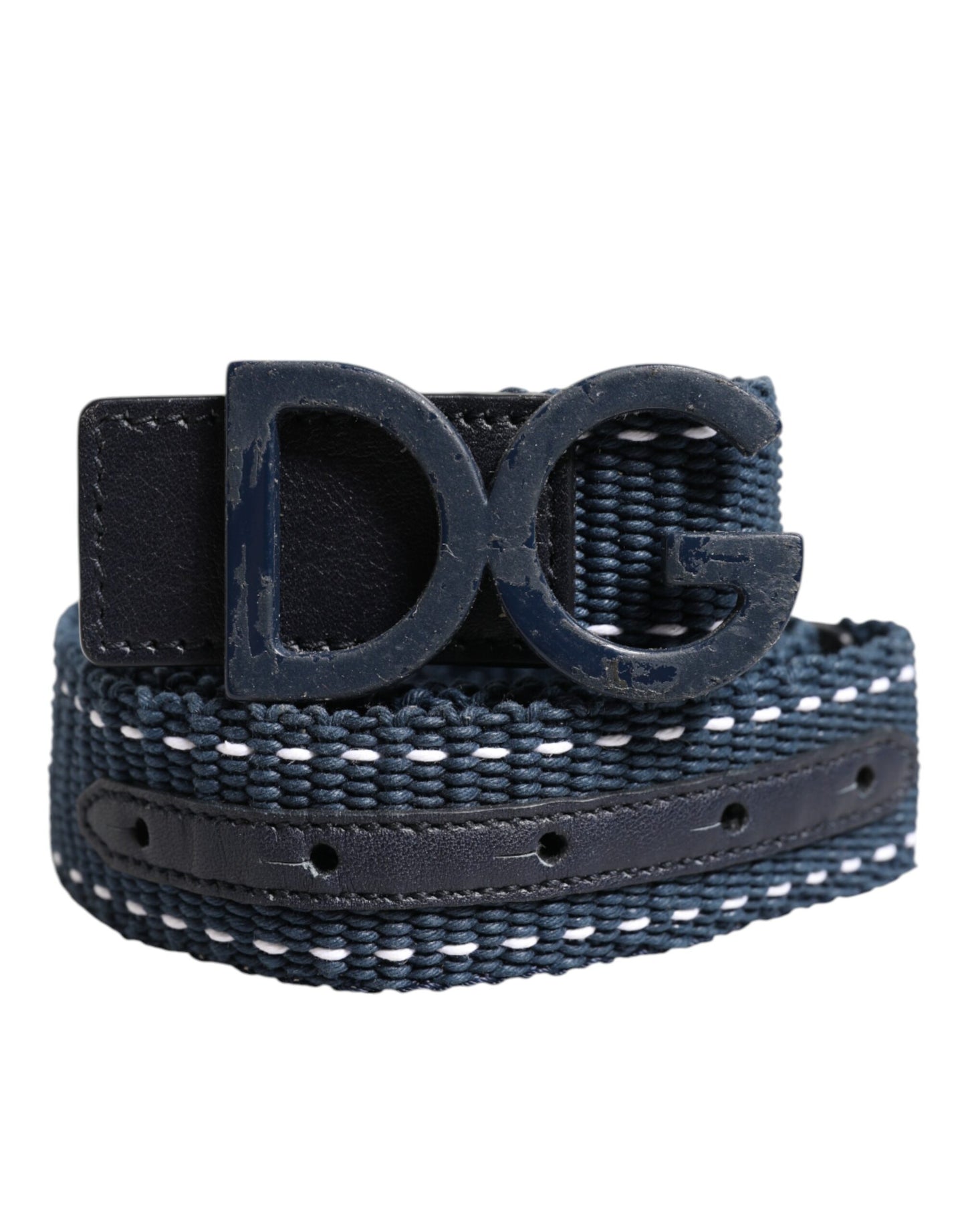 Ceinture Dolce & Gabbana en cuir de coton bleu avec boucle en métal et logo DG