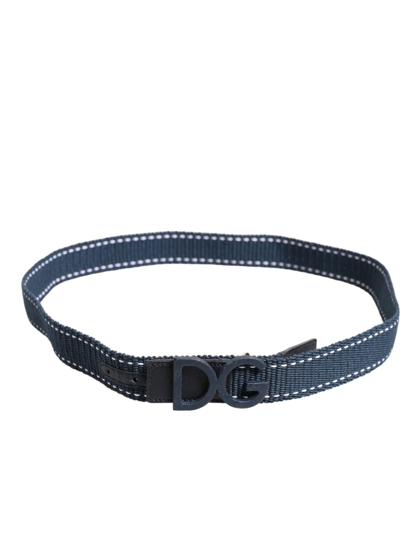Ceinture Dolce & Gabbana en cuir de coton bleu avec boucle en métal et logo DG