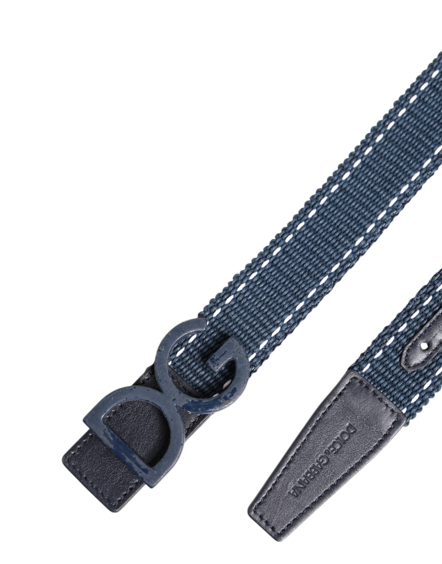 Ceinture Dolce & Gabbana en cuir de coton bleu avec boucle en métal et logo DG