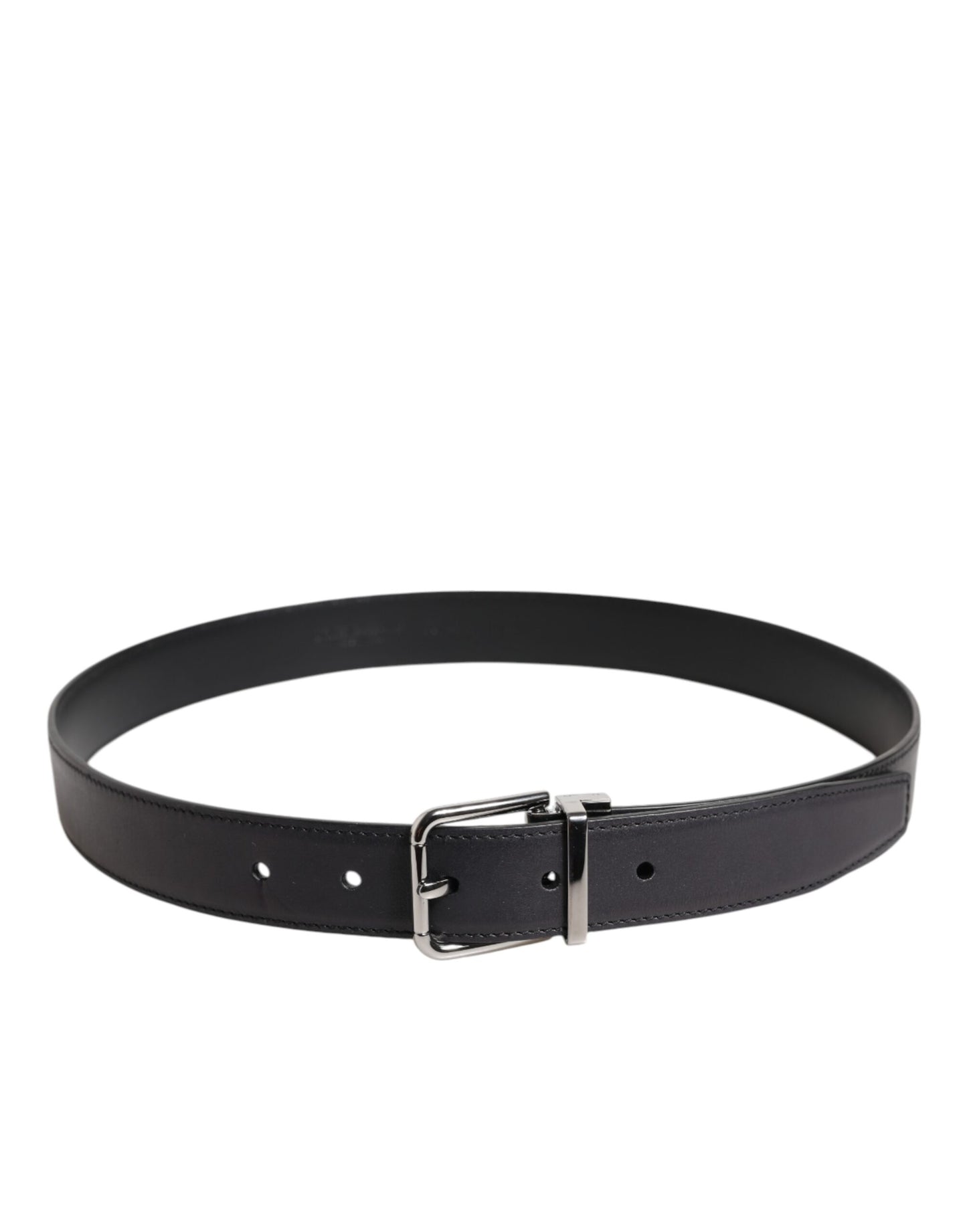 Ceinture Dolce & Gabbana en cuir de veau noir classique avec boucle argentée
