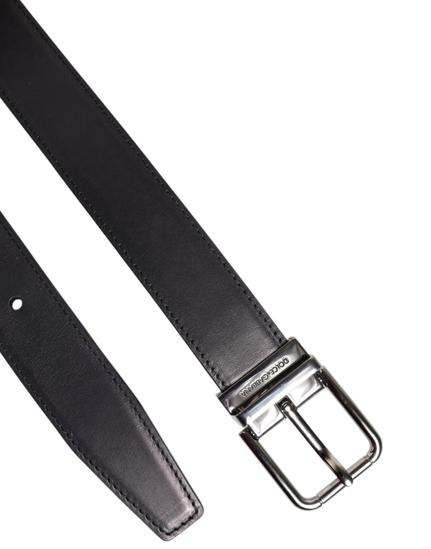 Ceinture Dolce & Gabbana en cuir de veau noir classique avec boucle argentée