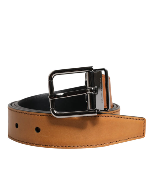 Dolce & Gabbana Bruine Klassieke Kalfsleren Riem met Zilveren Gesp