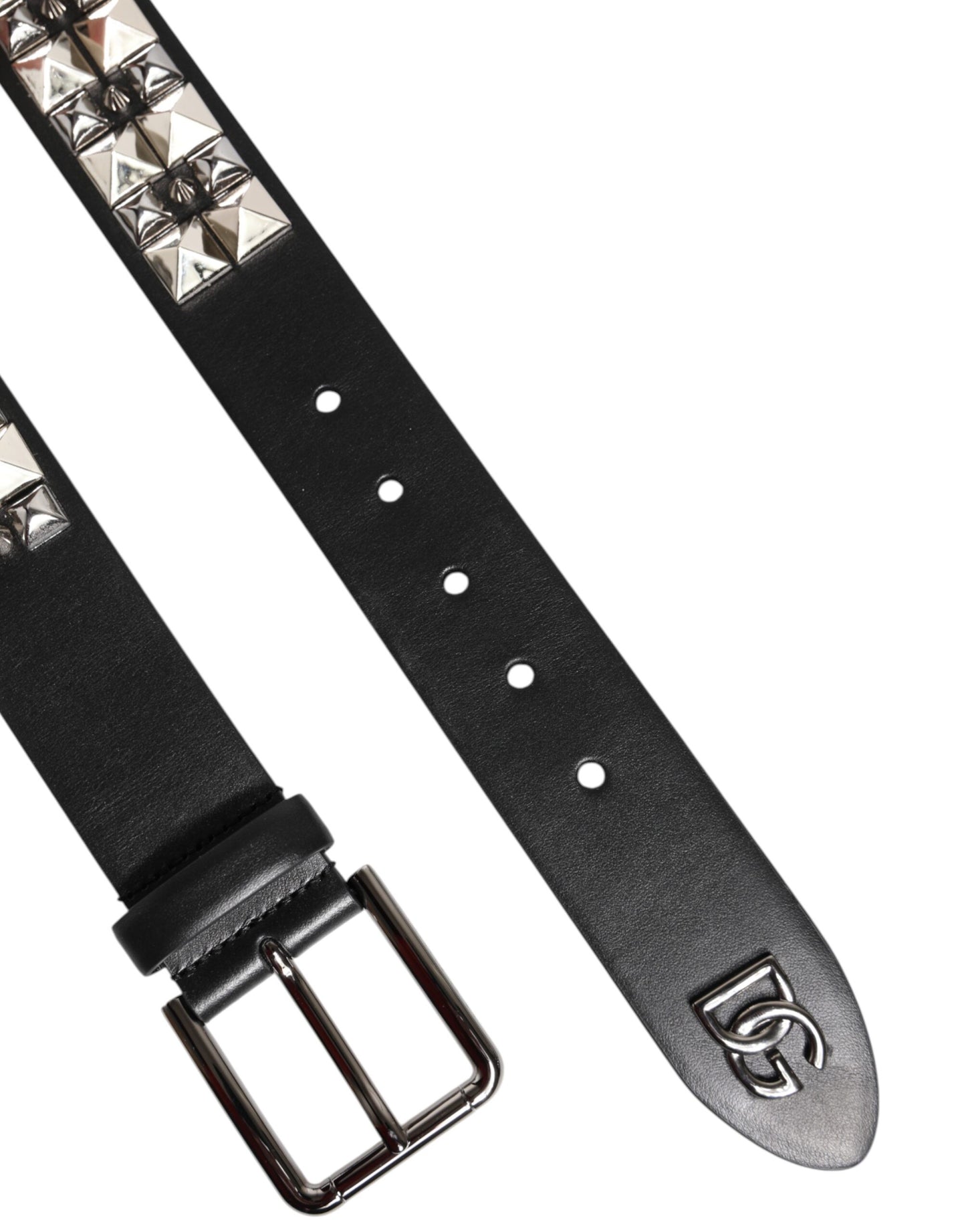 Dolce & Gabbana Zwarte Kalfsleren Riem met Zilveren Gesp en Studs