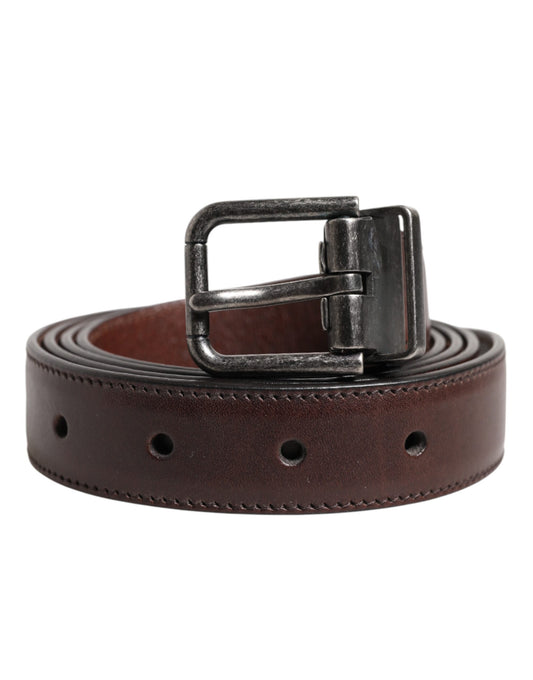 Dolce & Gabbana Bruine Klassieke Kalfsleren Riem met Metalen Gesp