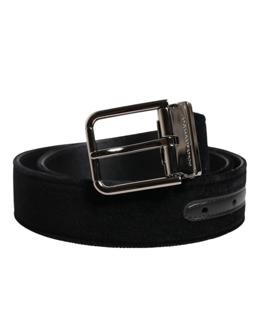 Dolce & Gabbana Zwarte Katoenen Zilveren Metalen Gesp Riem