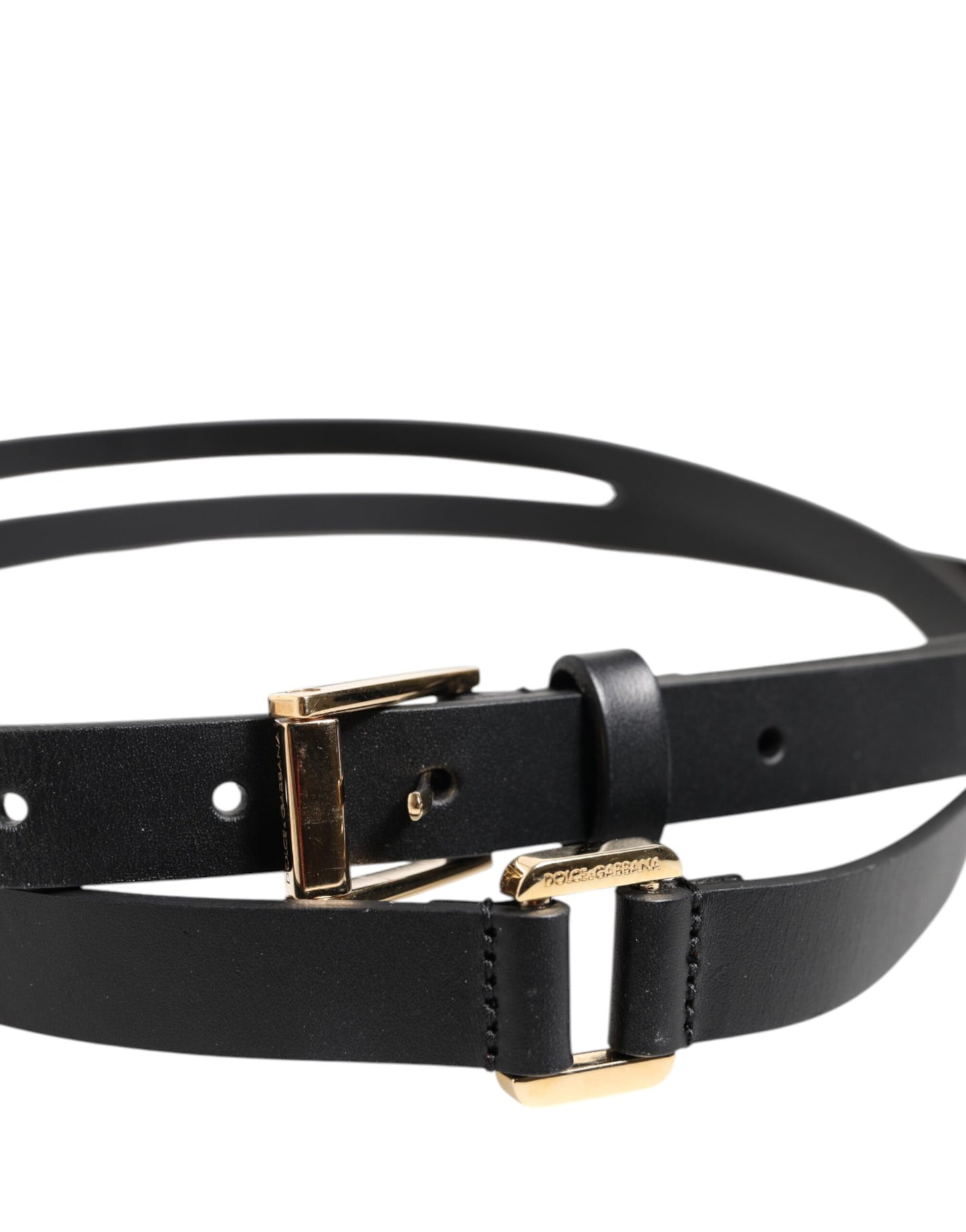 Dolce & Gabbana zwarte leren riem met dubbele band en gouden gesp