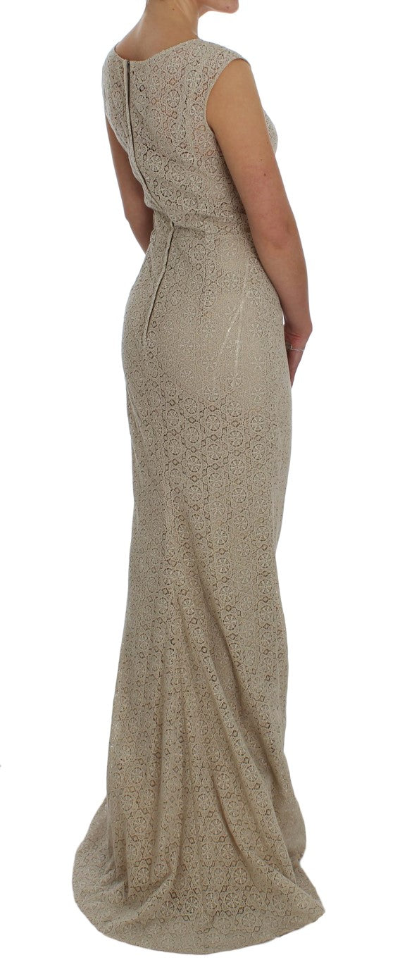 Robe-tailleur en coton beige Ricamo à découpes de Dolce & Gabbana
