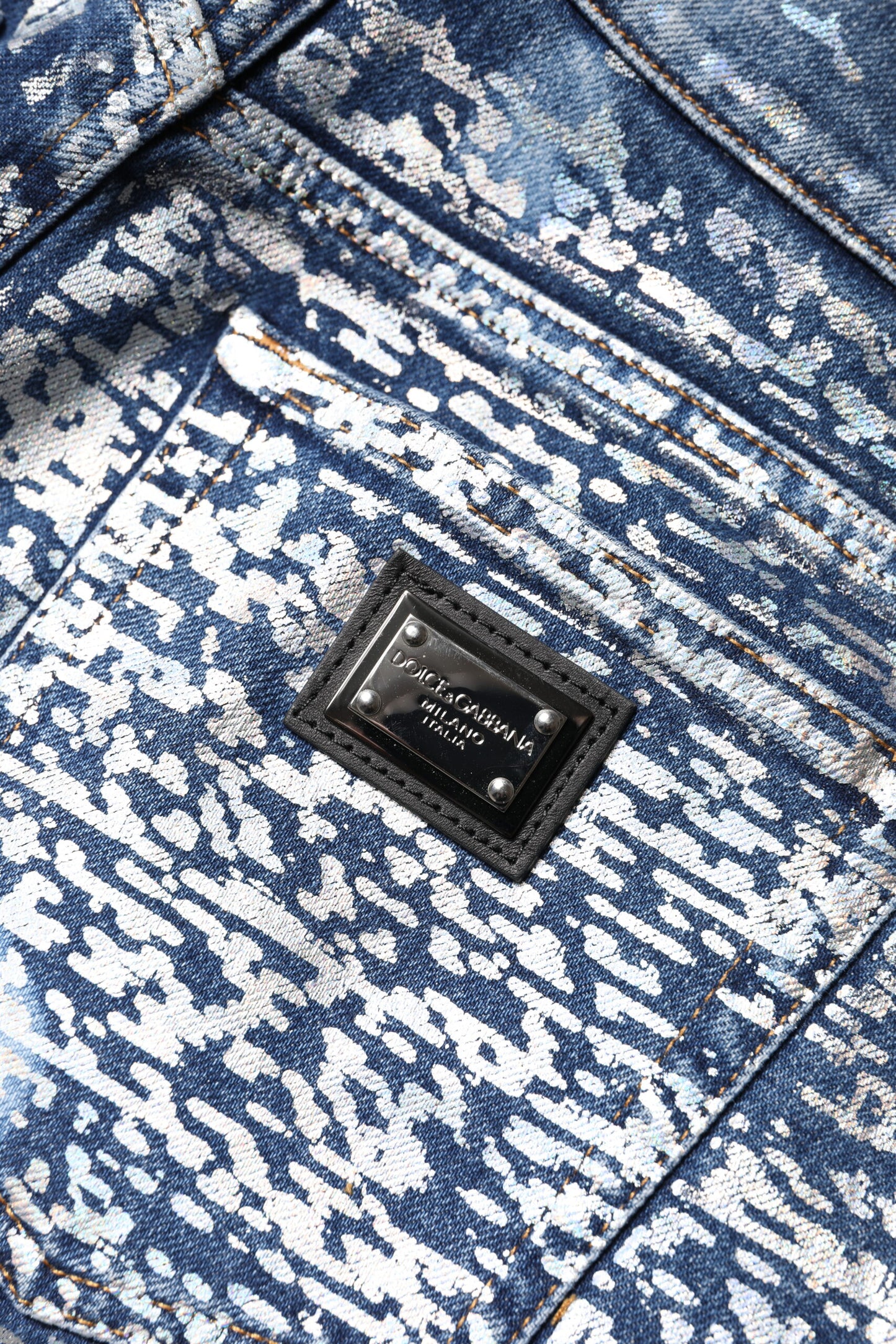 Dolce & Gabbana blauwe, gewassen, geprinte, high waist jeans.