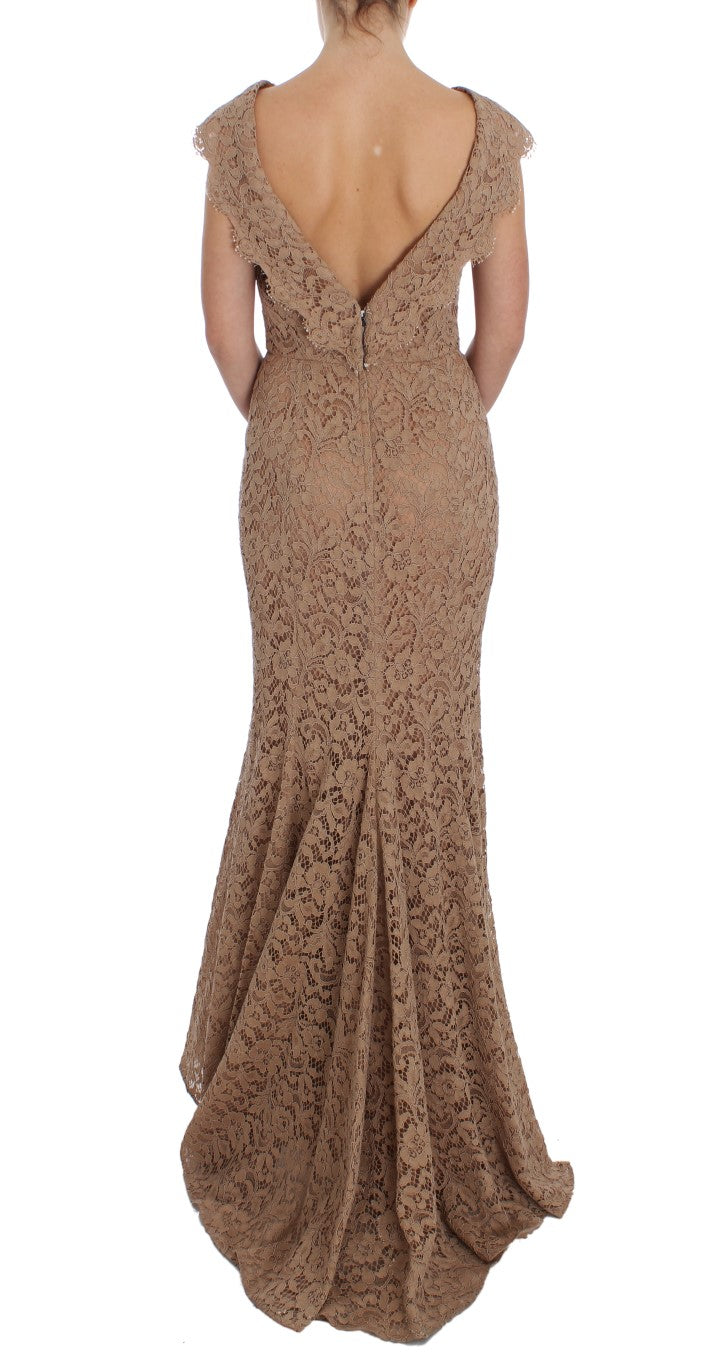 Robe fourreau longue en dentelle florale rose de Dolce & Gabbana