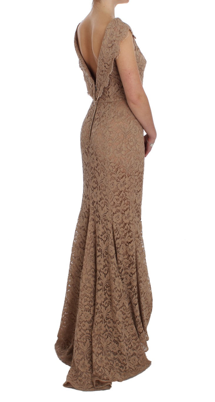 Robe fourreau longue en dentelle florale rose de Dolce & Gabbana