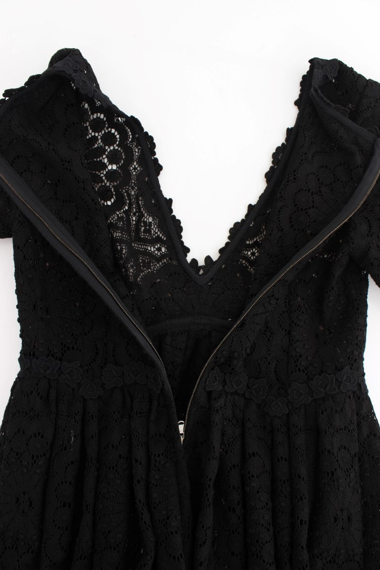 Robe Maxi Tricotée Noire Ricamo de Dolce & Gabbana