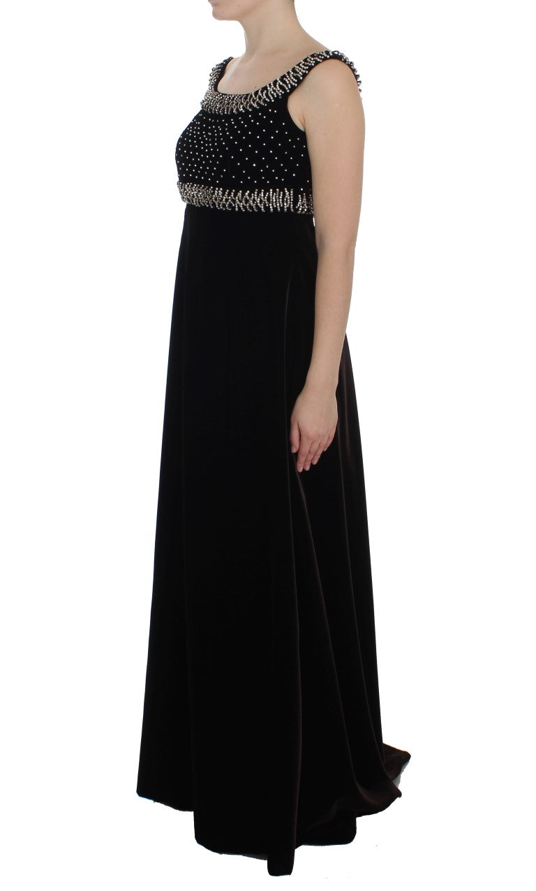 Robe-fourreau en velours brun et strass de Dolce & Gabbana