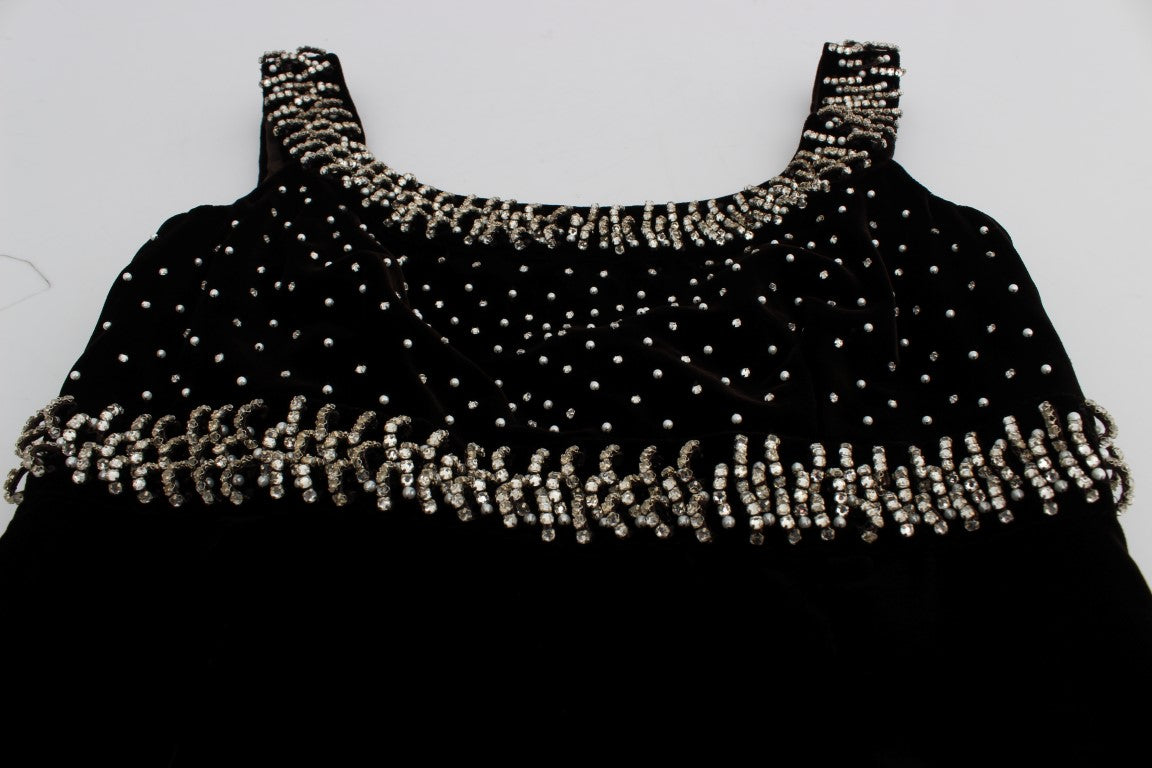Robe-fourreau en velours brun et strass de Dolce & Gabbana