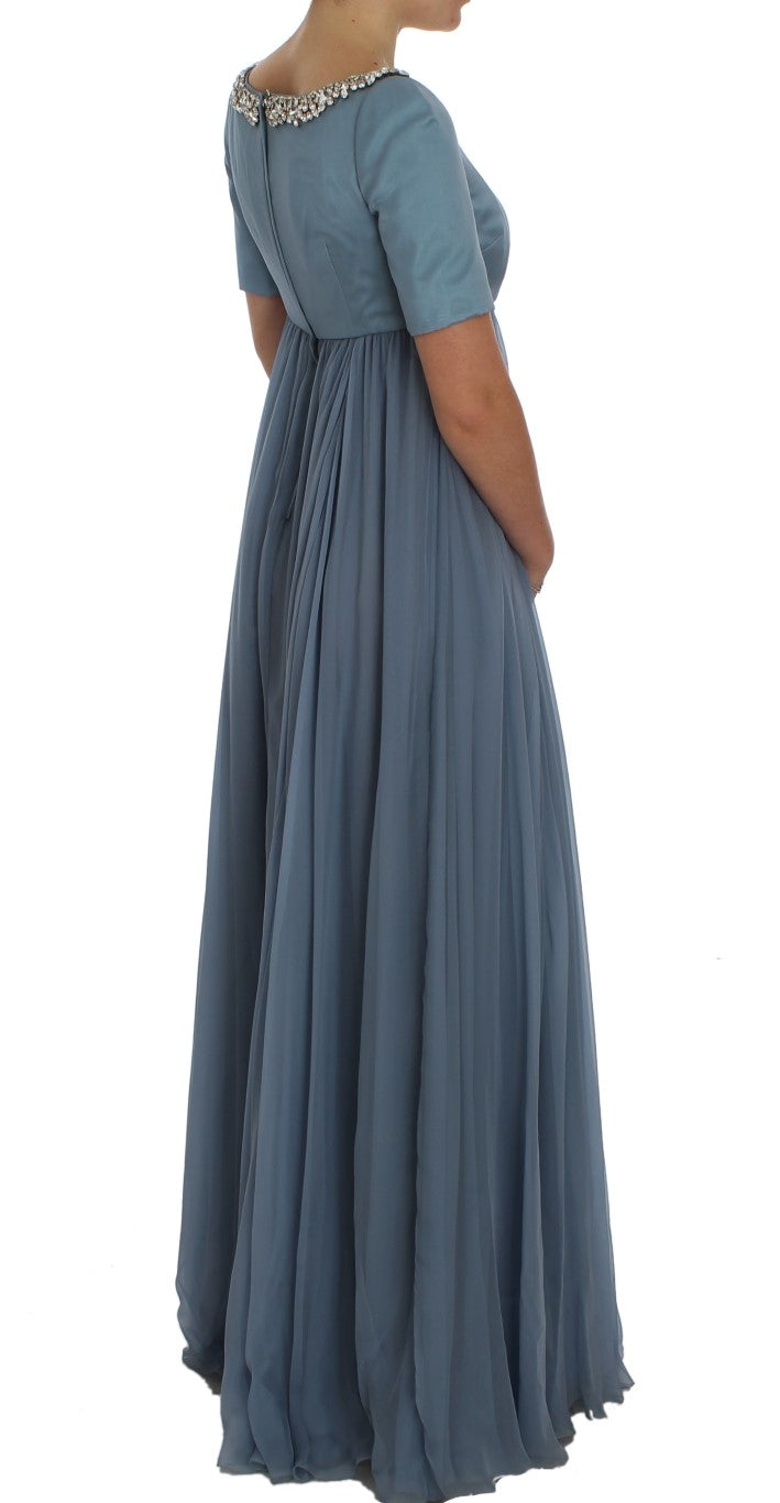 Robe de bal Dolce & Gabbana en soie bleue, à motif de cristaux, style gaine.