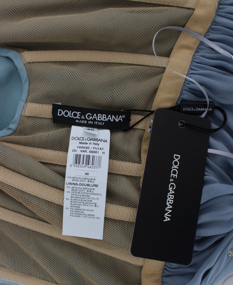 Robe de bal Dolce & Gabbana en soie bleue, à motif de cristaux, style gaine.