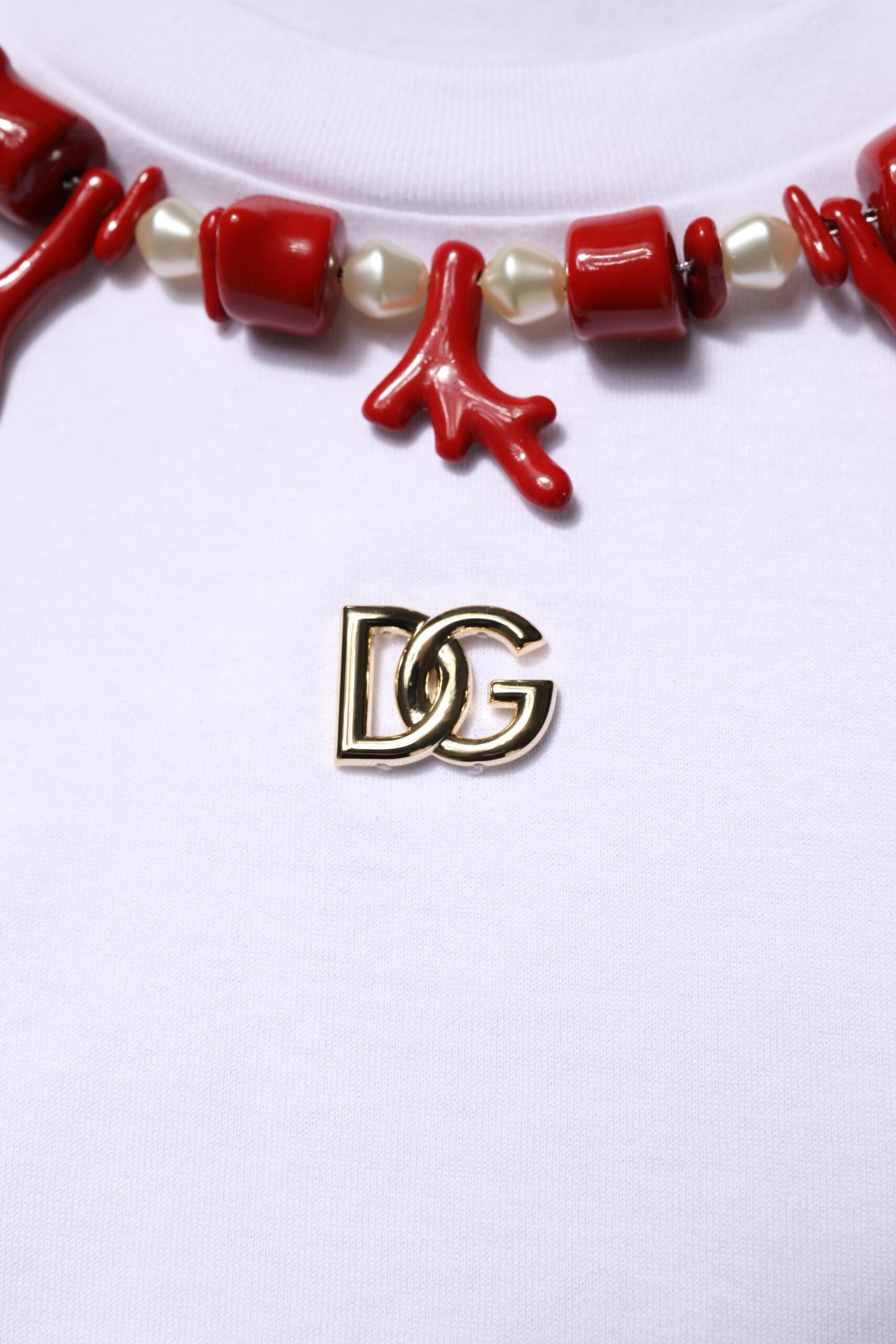 Dolce & Gabbana wit, versierd katoenen T-shirt met ronde hals.