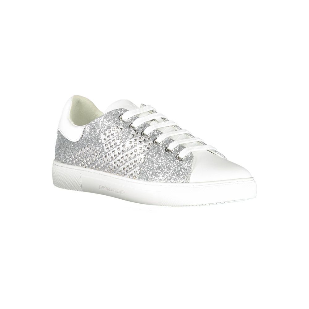 Baskets pour femme en cuir argenté Emporio Armani