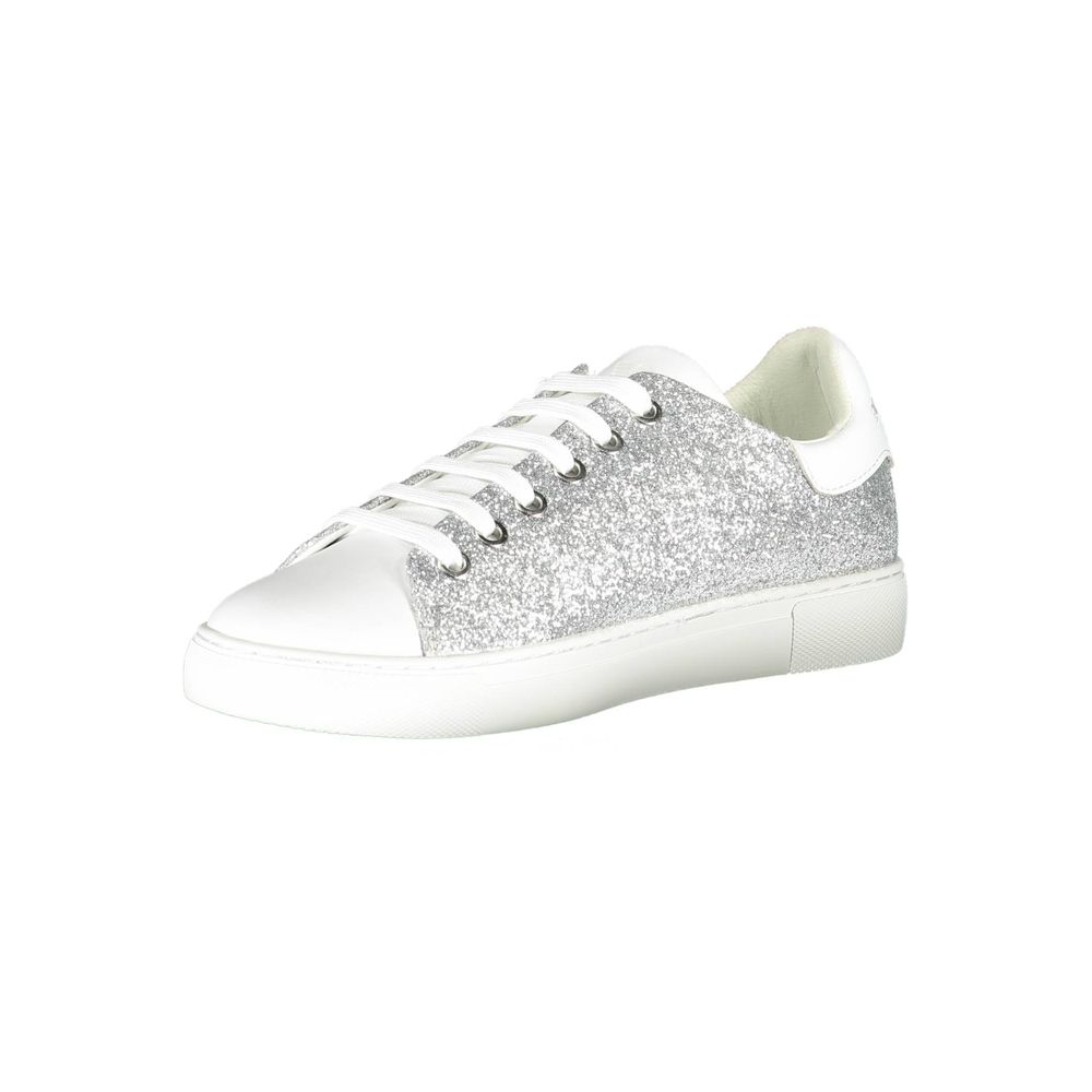 Baskets pour femme en cuir argenté Emporio Armani