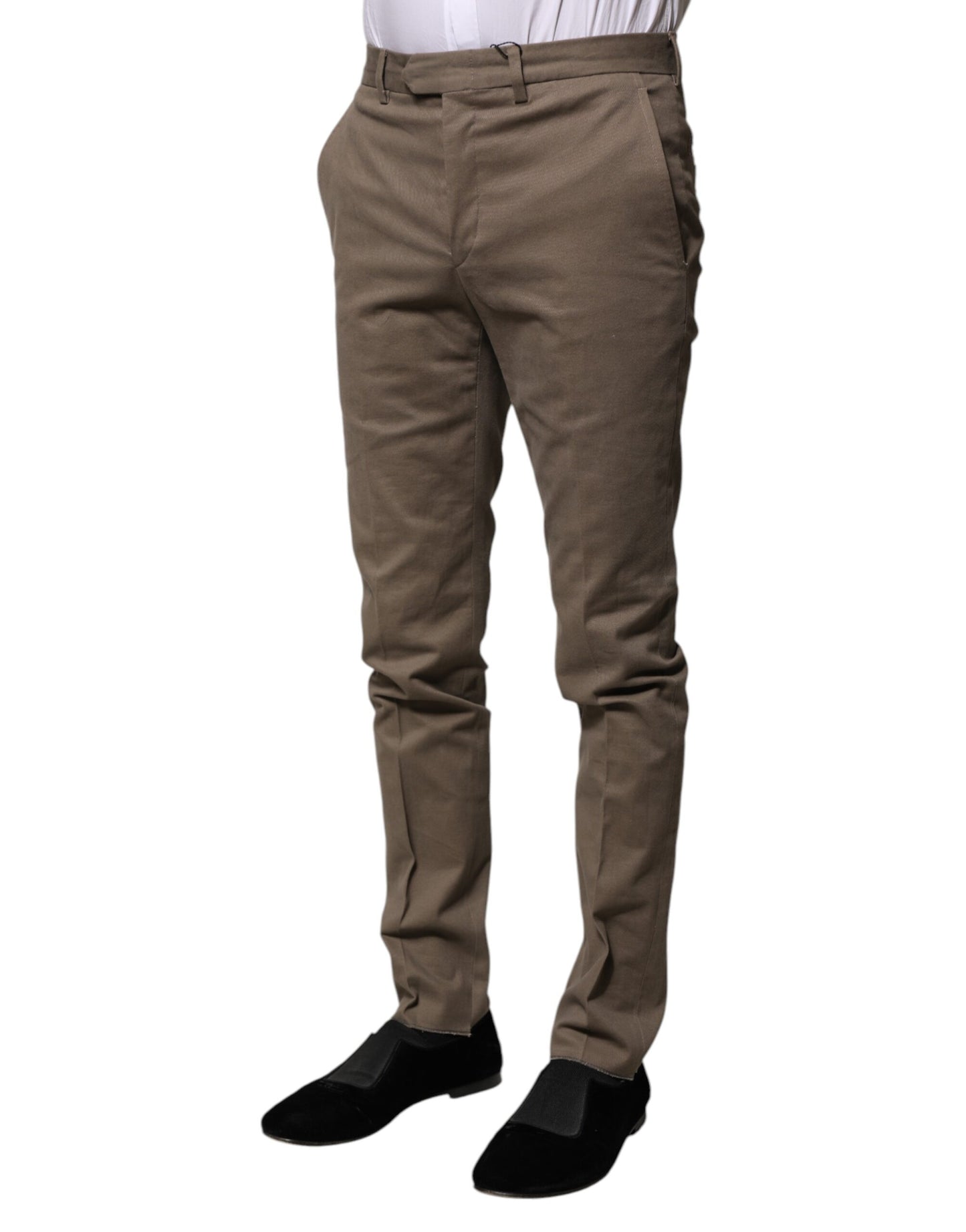 BENCIVENGA Pantalon habillé formel en coton marron, coupe fuselée