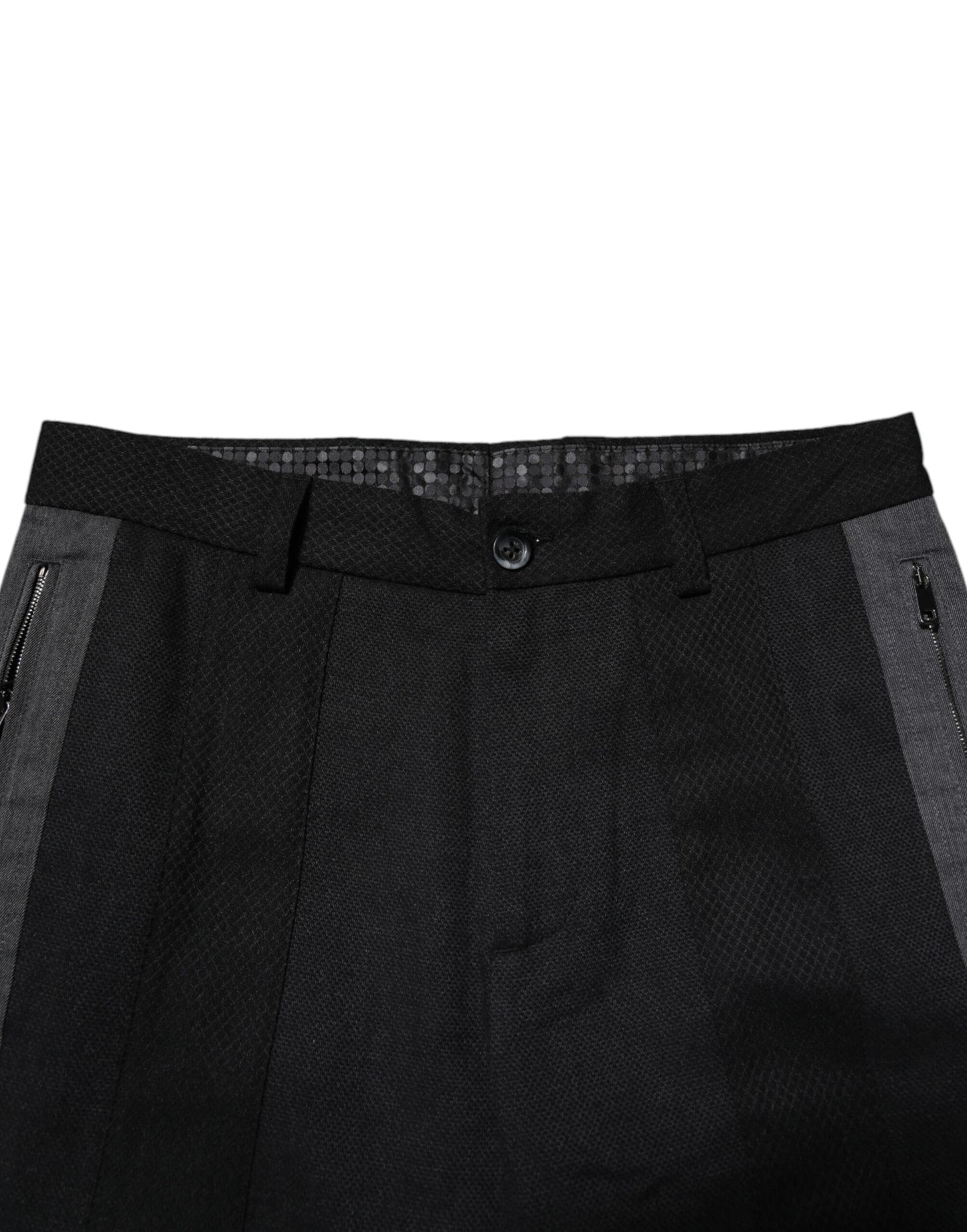 Dolce & Gabbana zwarte, grijs-gepatroneerde, formele, smalle broek van katoen