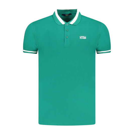 Cavalli Class Green Cotton Men Polo Shirt
