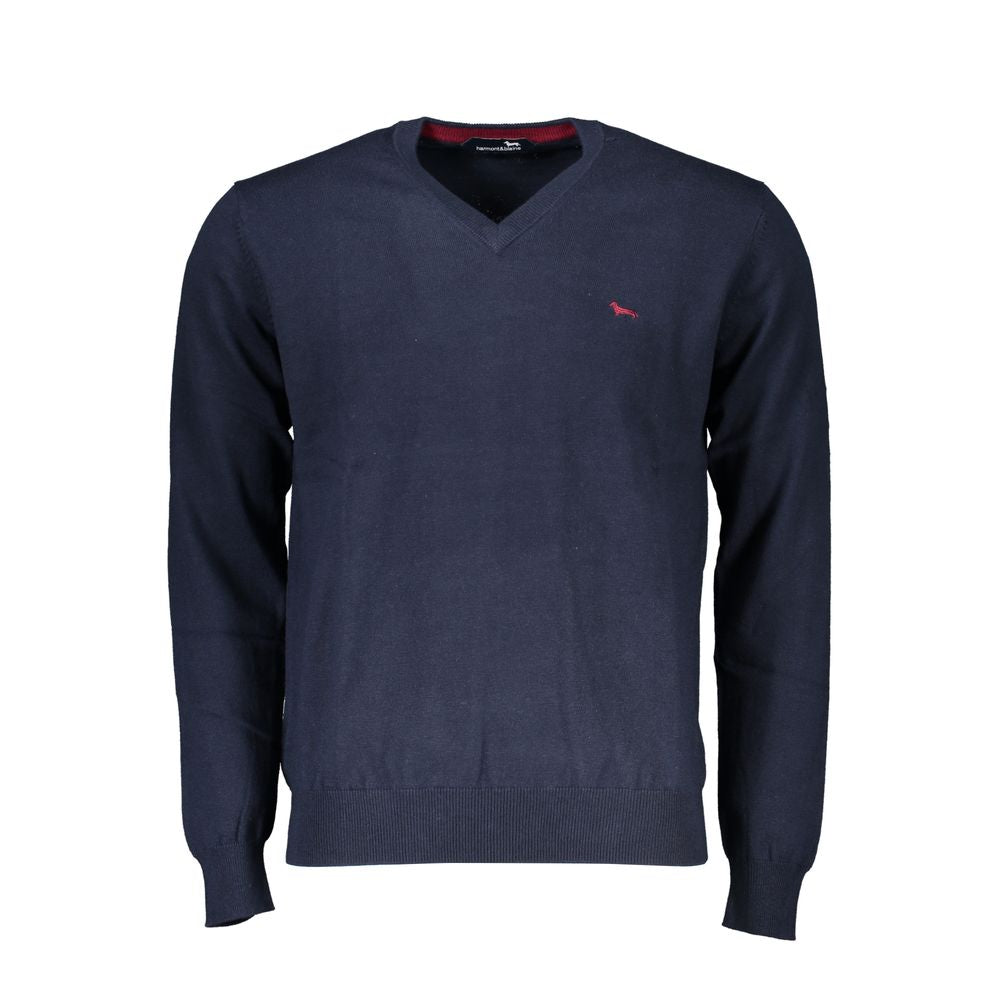 Pull bleu à col en V brodé de Harmont & Blaine