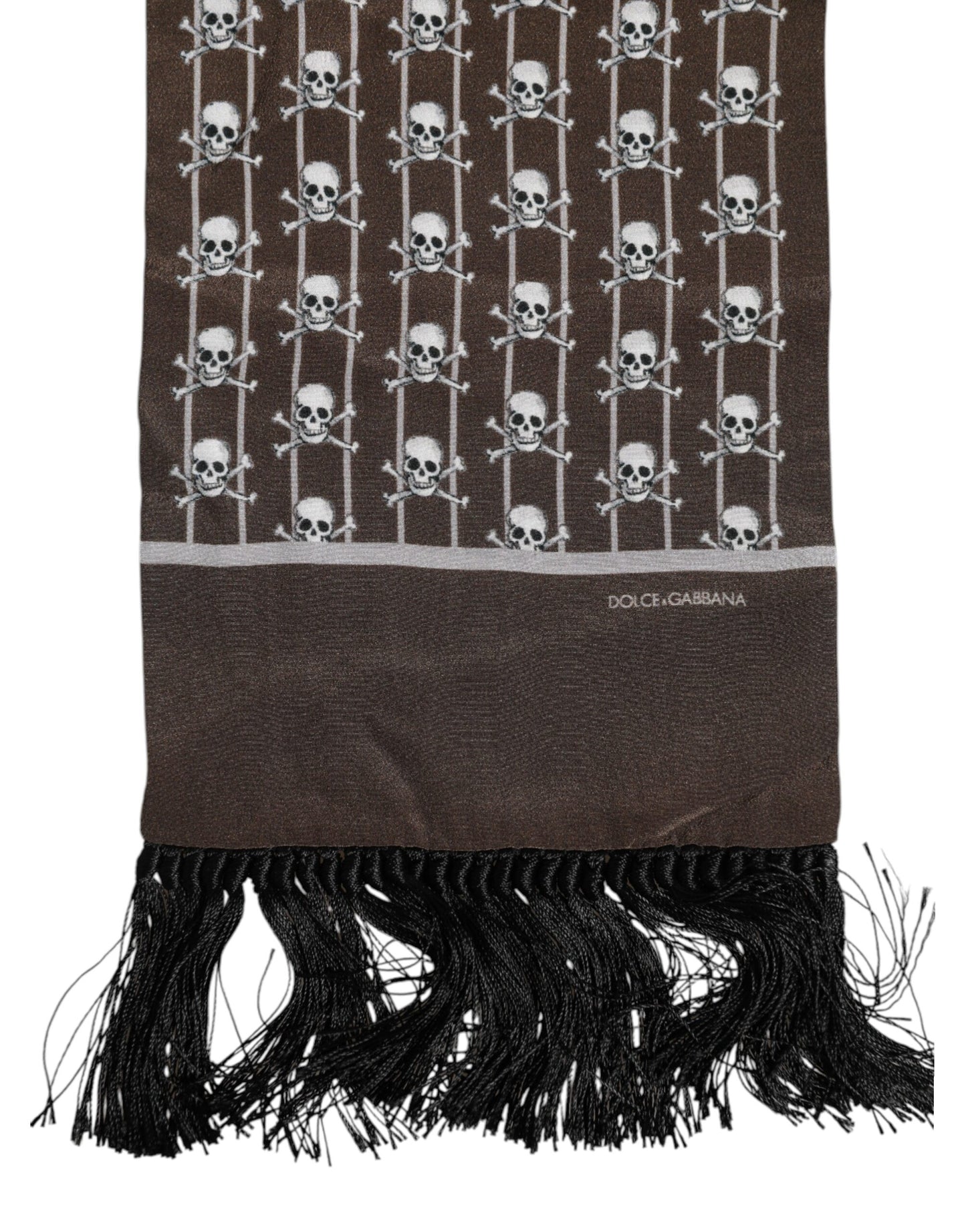 Dolce & Gabbana Bruine Schedels Print Franjes Heren Foulard Sjaal