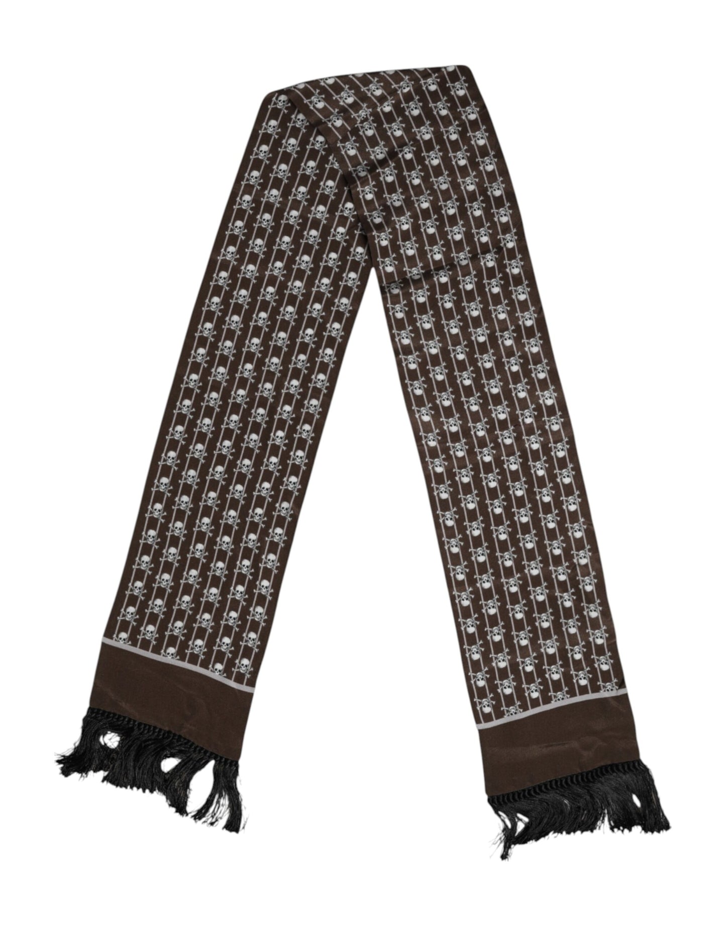 Dolce & Gabbana Bruine Schedels Print Franjes Heren Foulard Sjaal
