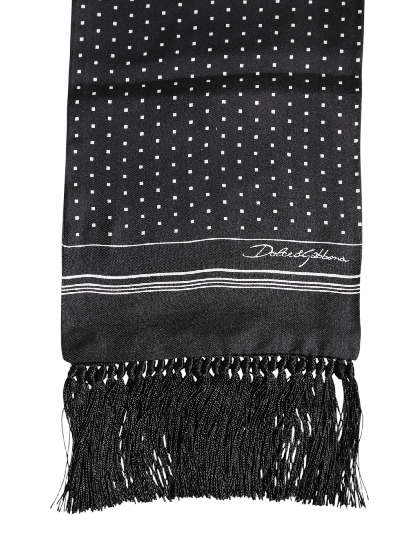 Dolce & Gabbana Zwart Wit Polka Dot Fringes Foulard Sjaal