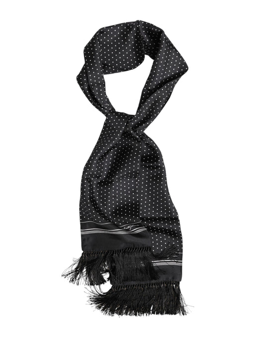Dolce & Gabbana Zwart Wit Polka Dot Fringes Foulard Sjaal
