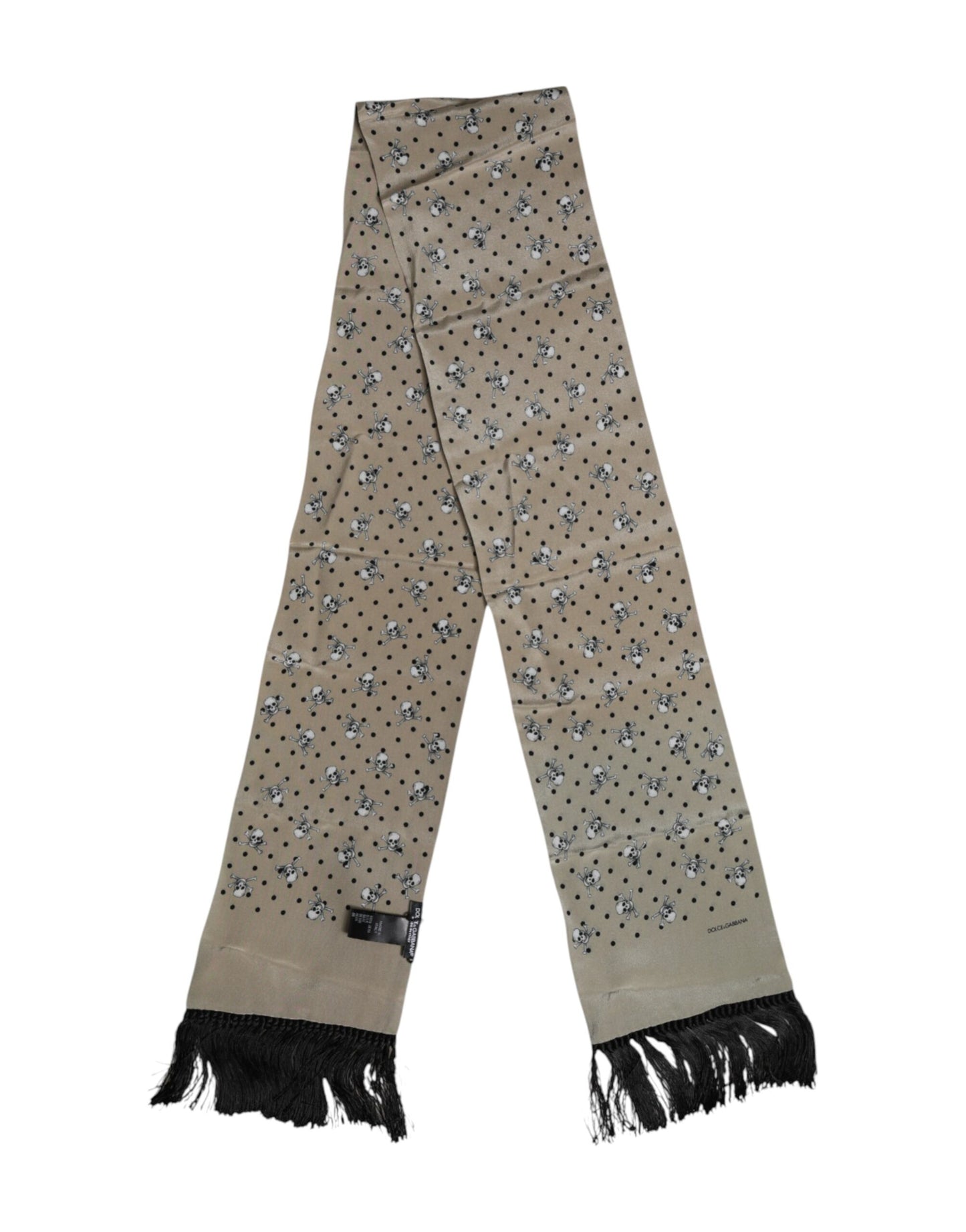 Foulard Dolce & Gabbana en soie à franges et têtes de mort grises pour homme