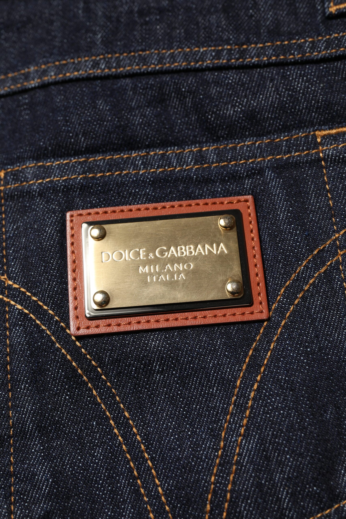 Dolce & Gabbana donkerblauwe katoenen jeans voor heren met logo-plaatje