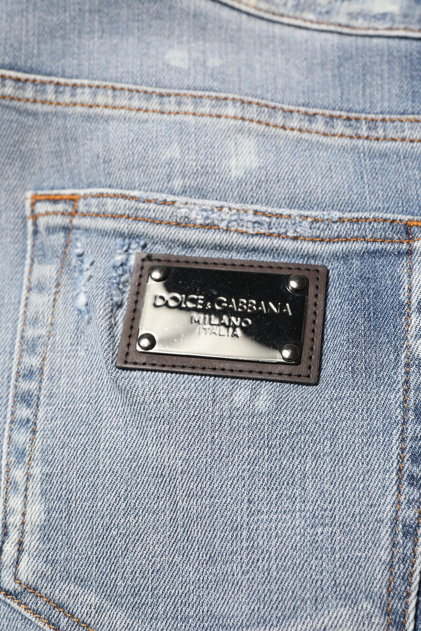 Jean en coton bleu délavé, coupe slim, pour homme, Dolce & Gabbana