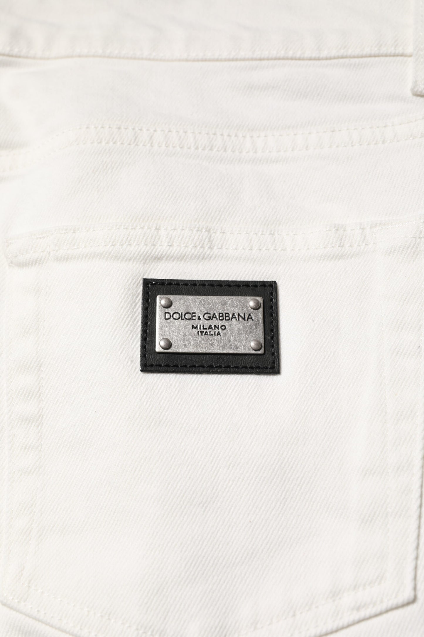 Jeans slim en coton blanc avec plaque logo Dolce & Gabbana
