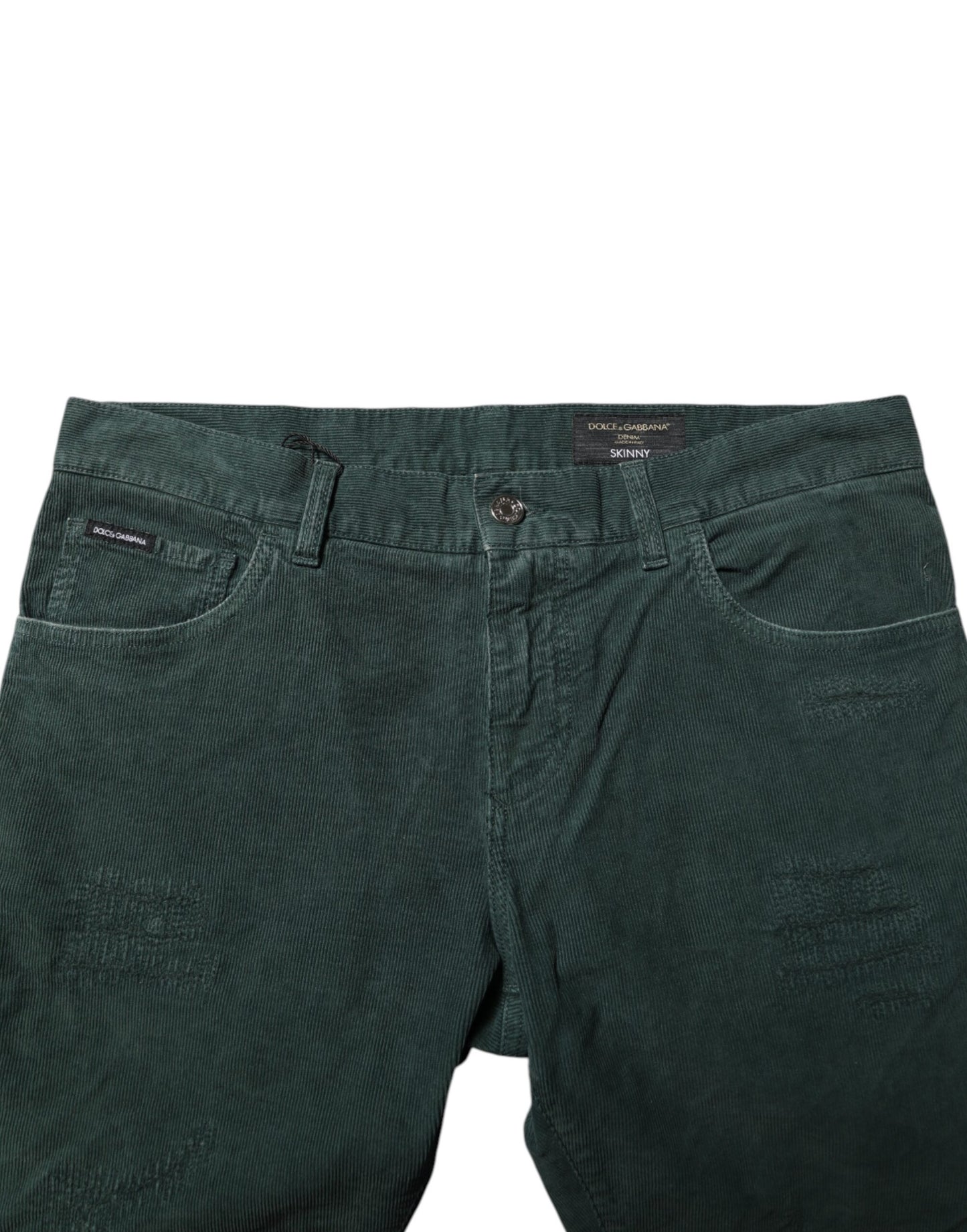 Pantalon skinny en velours côtelé vert de Dolce & Gabbana