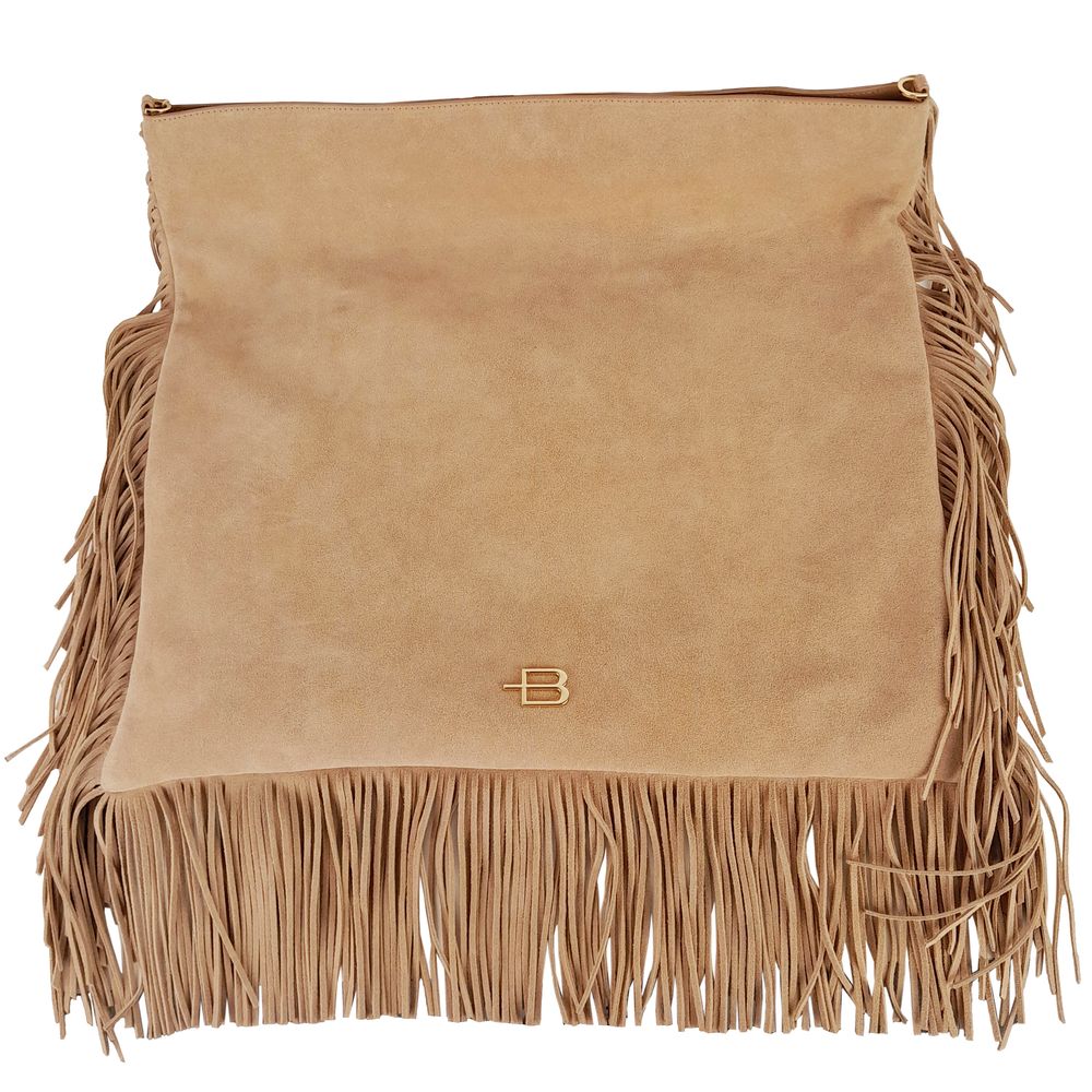 Sac à main porté épaule en cuir de veau beige pour femme, modèle Trend de Baldinini.