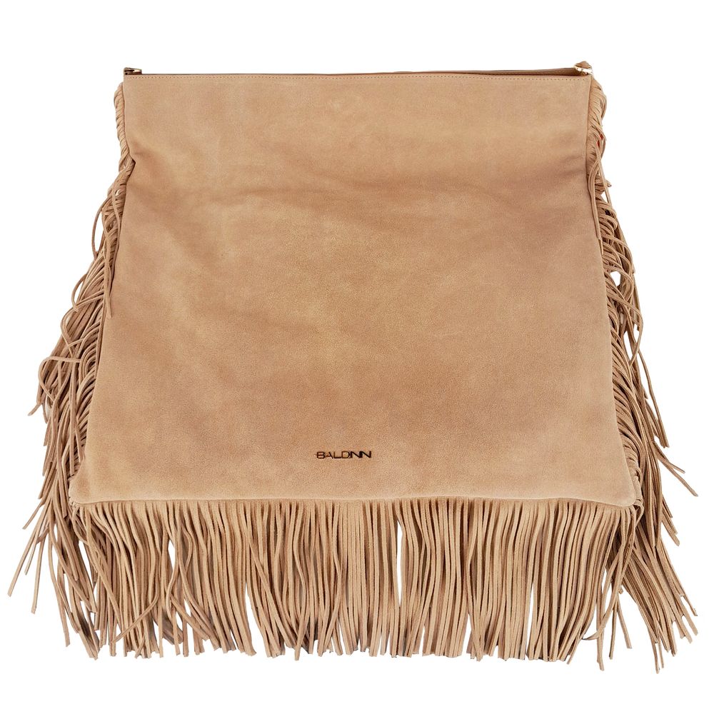 Sac à main porté épaule en cuir de veau beige pour femme, modèle Trend de Baldinini.