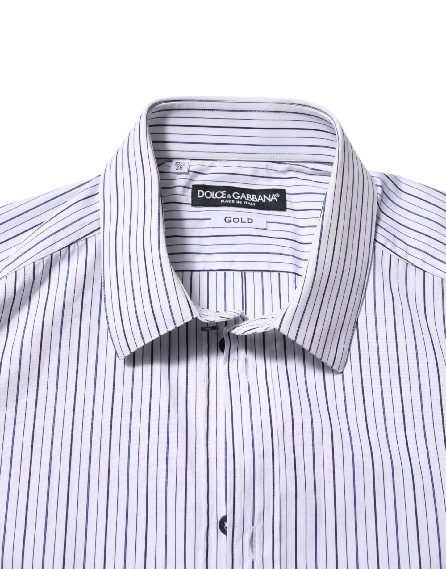 Dolce & Gabbana White Blue Striped Cotton GOLD Formal Shirt