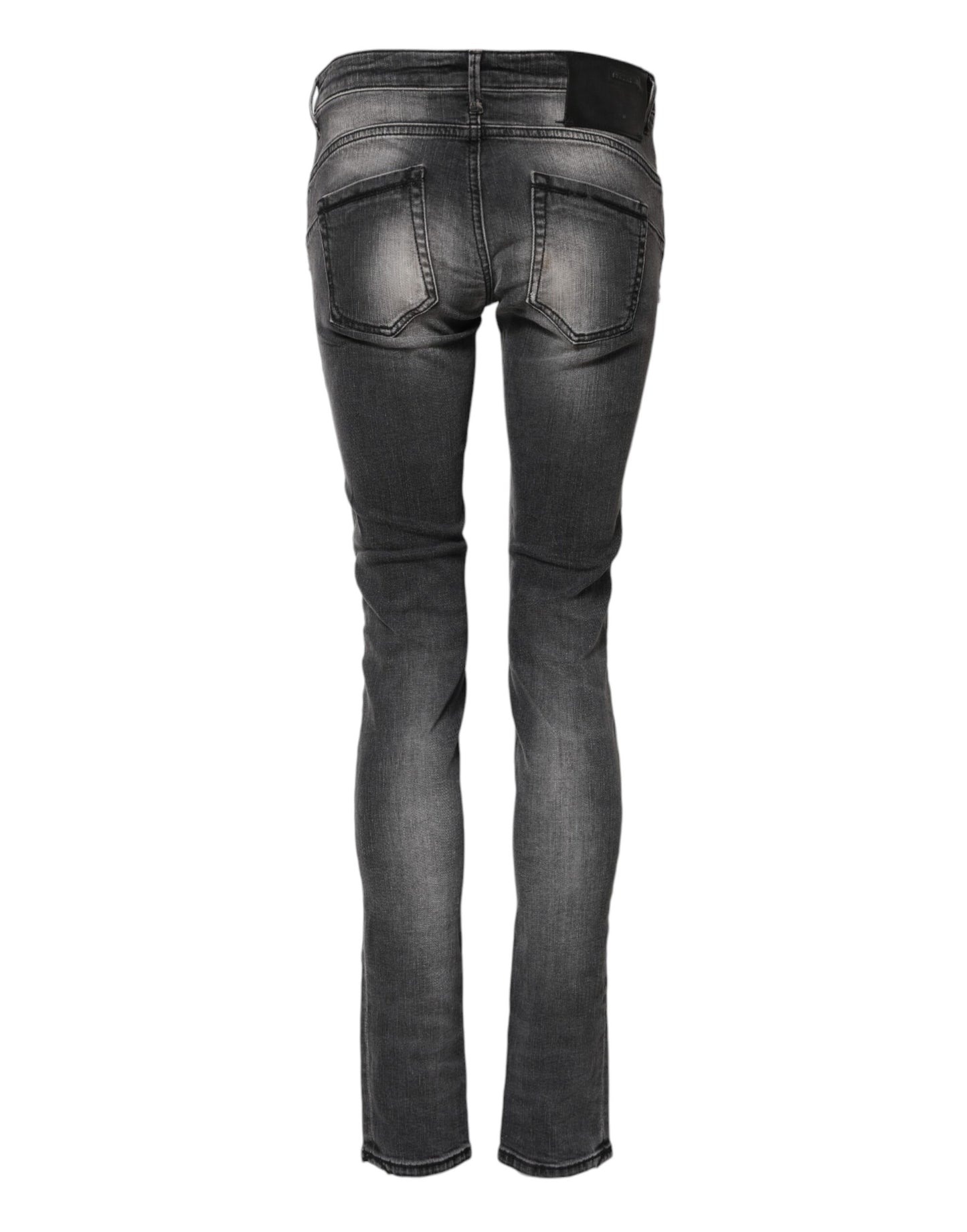 Acht donkergrijze katoenen slim fit denim jeans met lage taille.