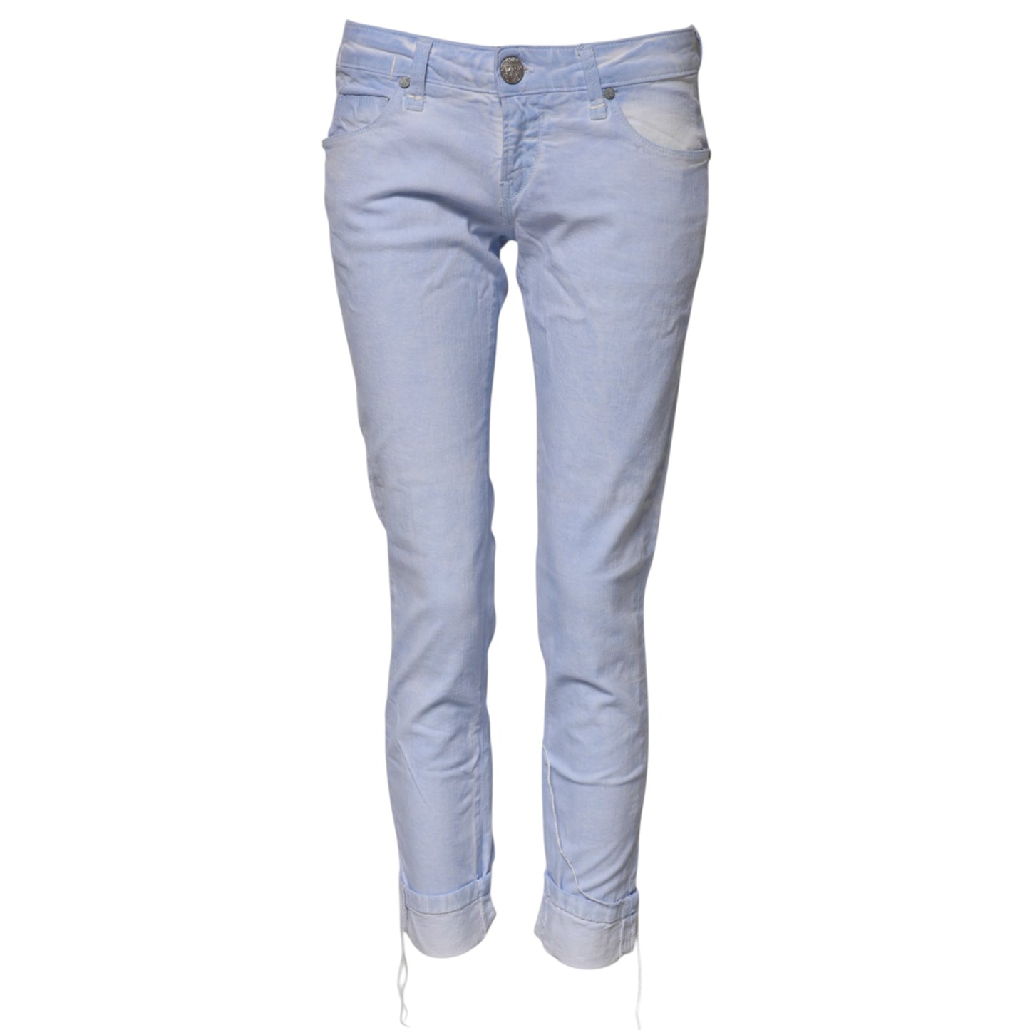 Jeans en jean slim taille basse en coton bleu clair Acht