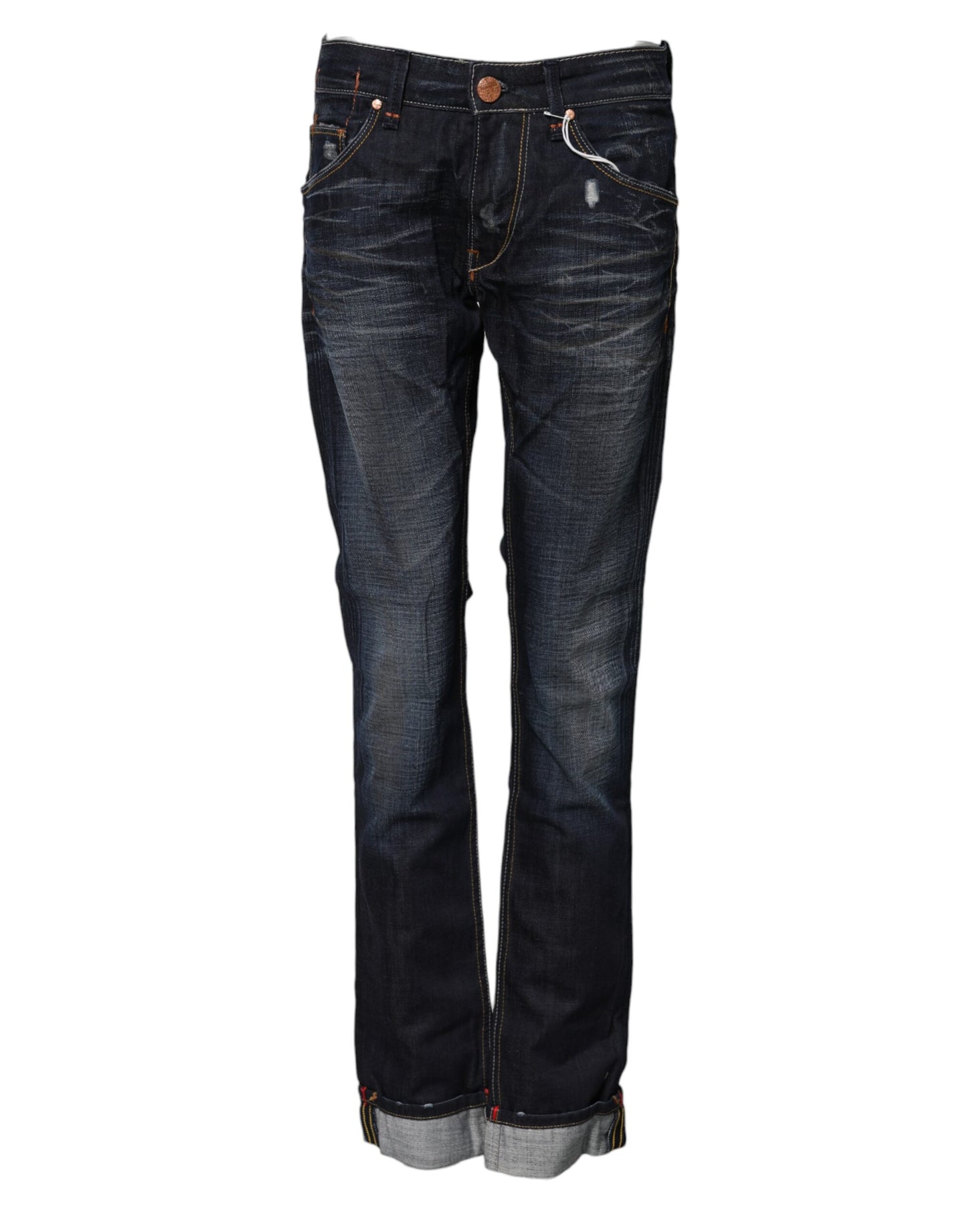 Jeans en coton délavé bleu à taille mi-hauteur et jambes évasées Acht