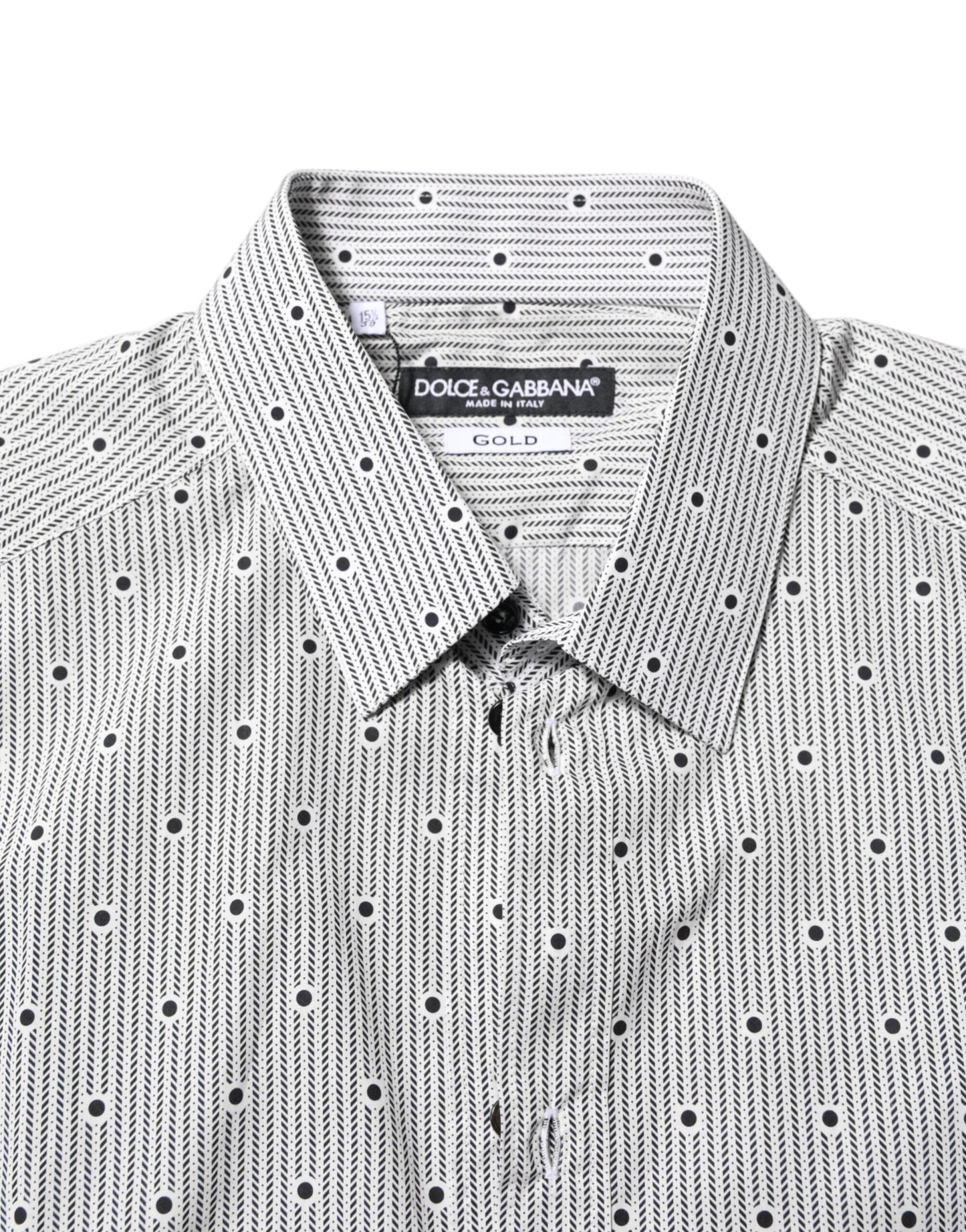 Chemise habillée homme Dolce & Gabbana grise à pois, semi-ajustée, couleur or.