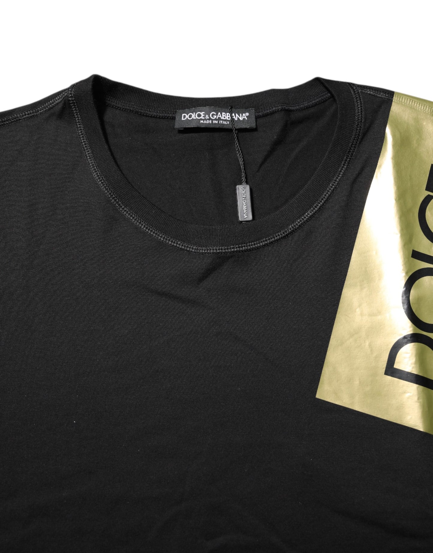 Dolce & Gabbana wit T-shirt met zwarte logo-tape, ronde hals, voor heren, gemaakt van katoen.