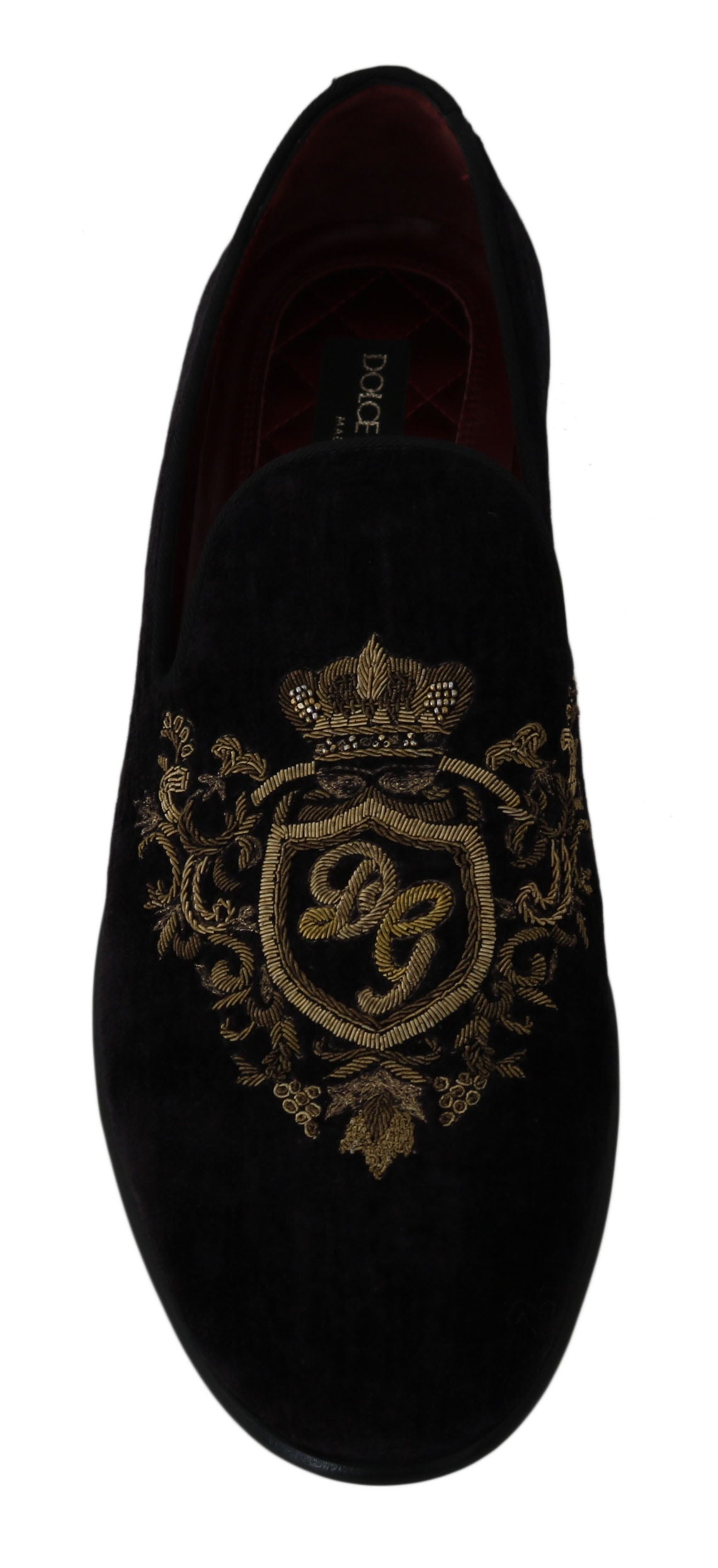 Mocassins en velours noir avec couronne dorée de Dolce & Gabbana