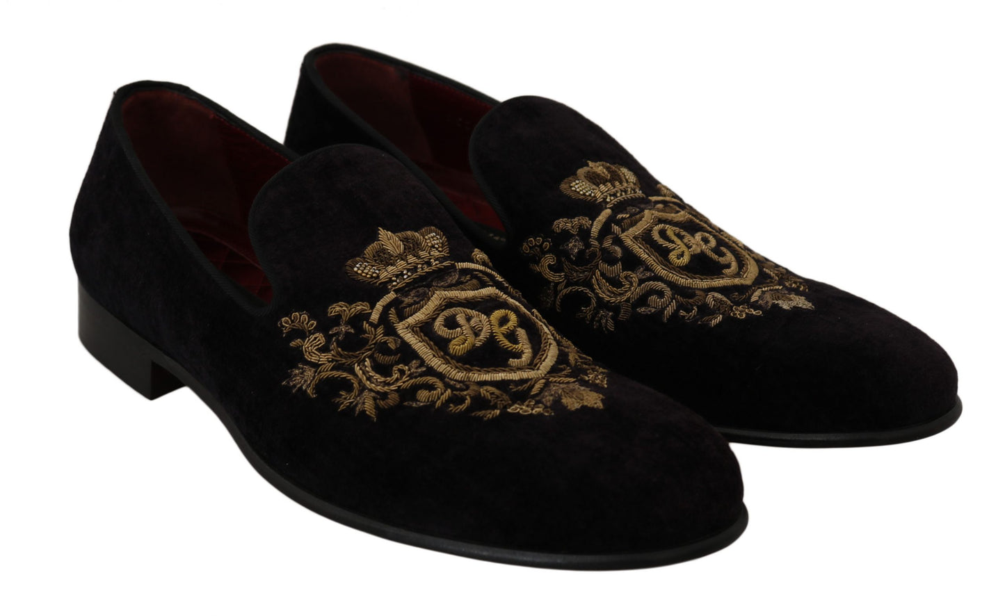 Mocassins en velours noir avec couronne dorée de Dolce & Gabbana