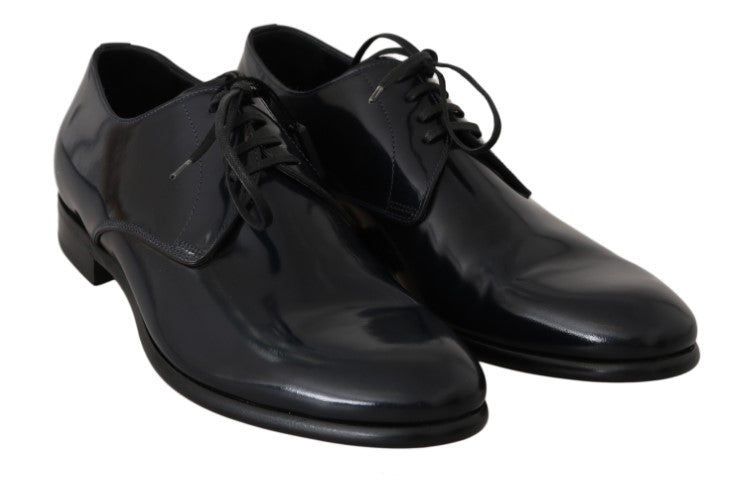 Derbies en cuir bleu verni de Dolce & Gabbana