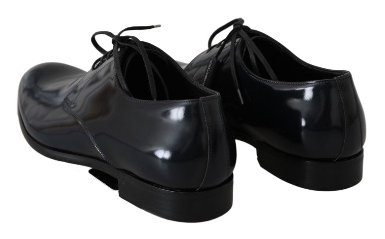 Derbies en cuir bleu verni de Dolce & Gabbana