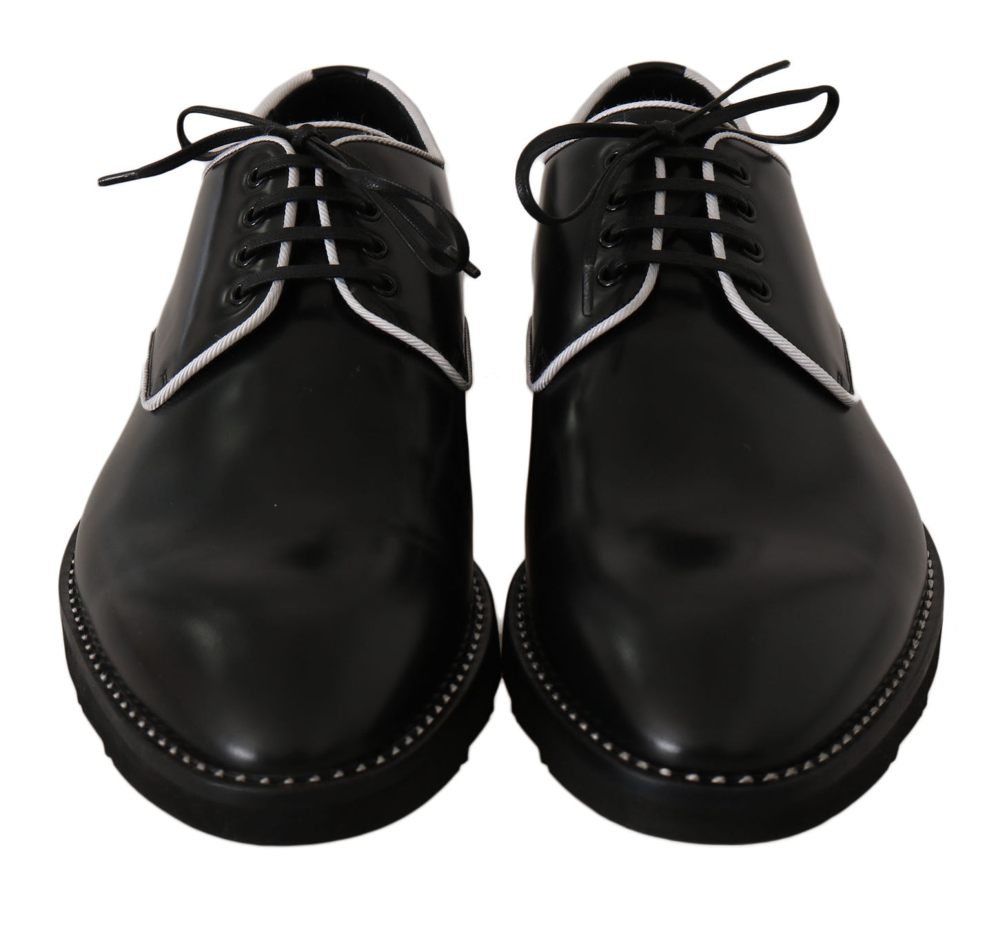 Derbies en cuir noir avec ligne blanche de Dolce & Gabbana