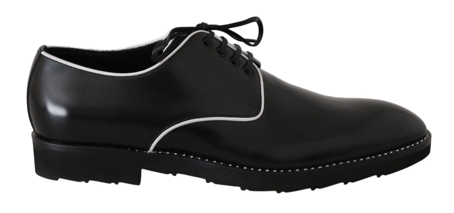 Derbies en cuir noir avec ligne blanche de Dolce & Gabbana