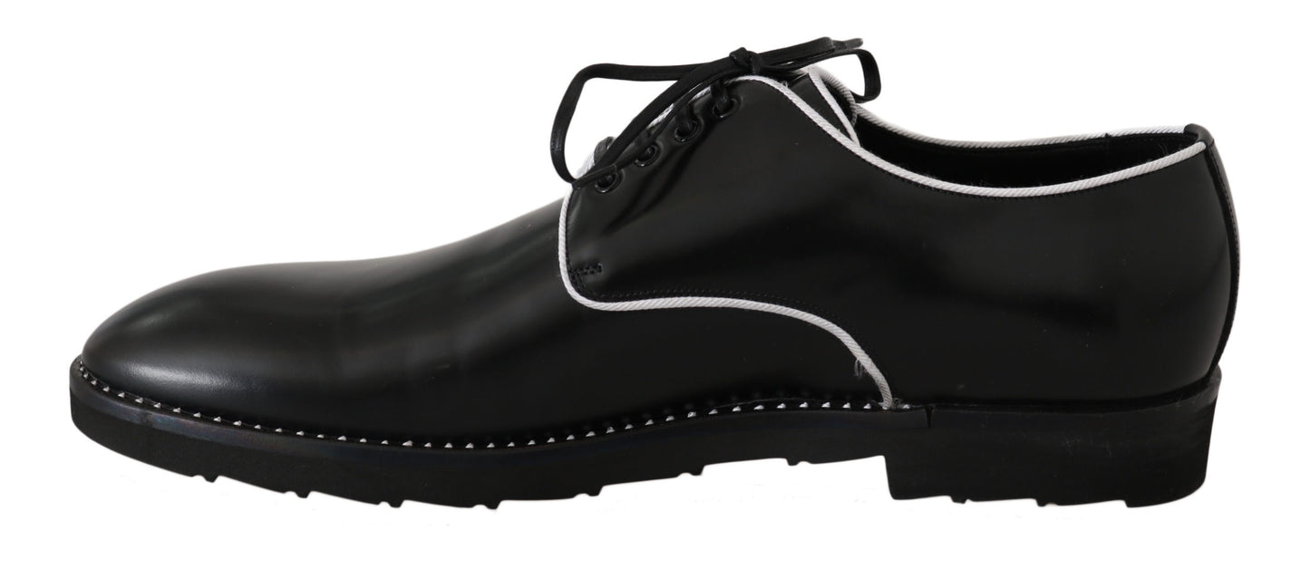 Derbies en cuir noir avec ligne blanche de Dolce & Gabbana